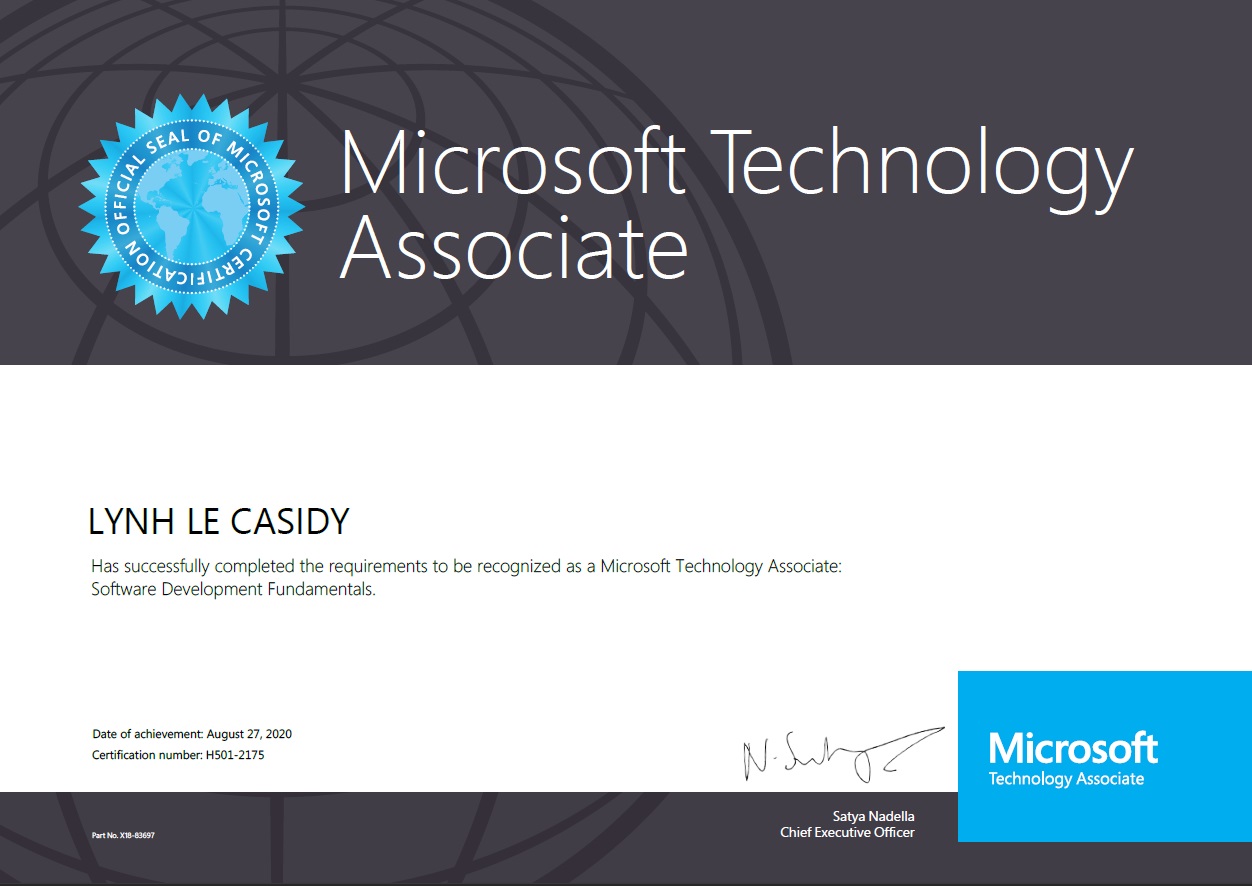 Microsoft Technology Associate certificate for software development fundamentals