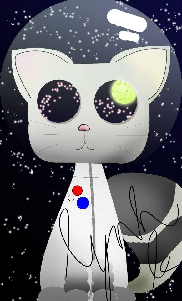 Graphic design of a cat in outer space