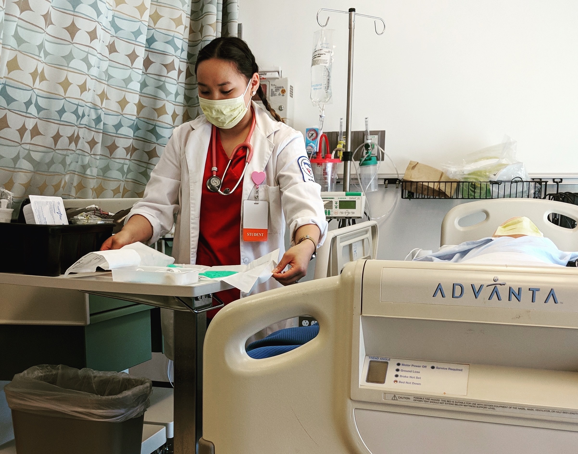 Nursing student during a surgical sterile skills test