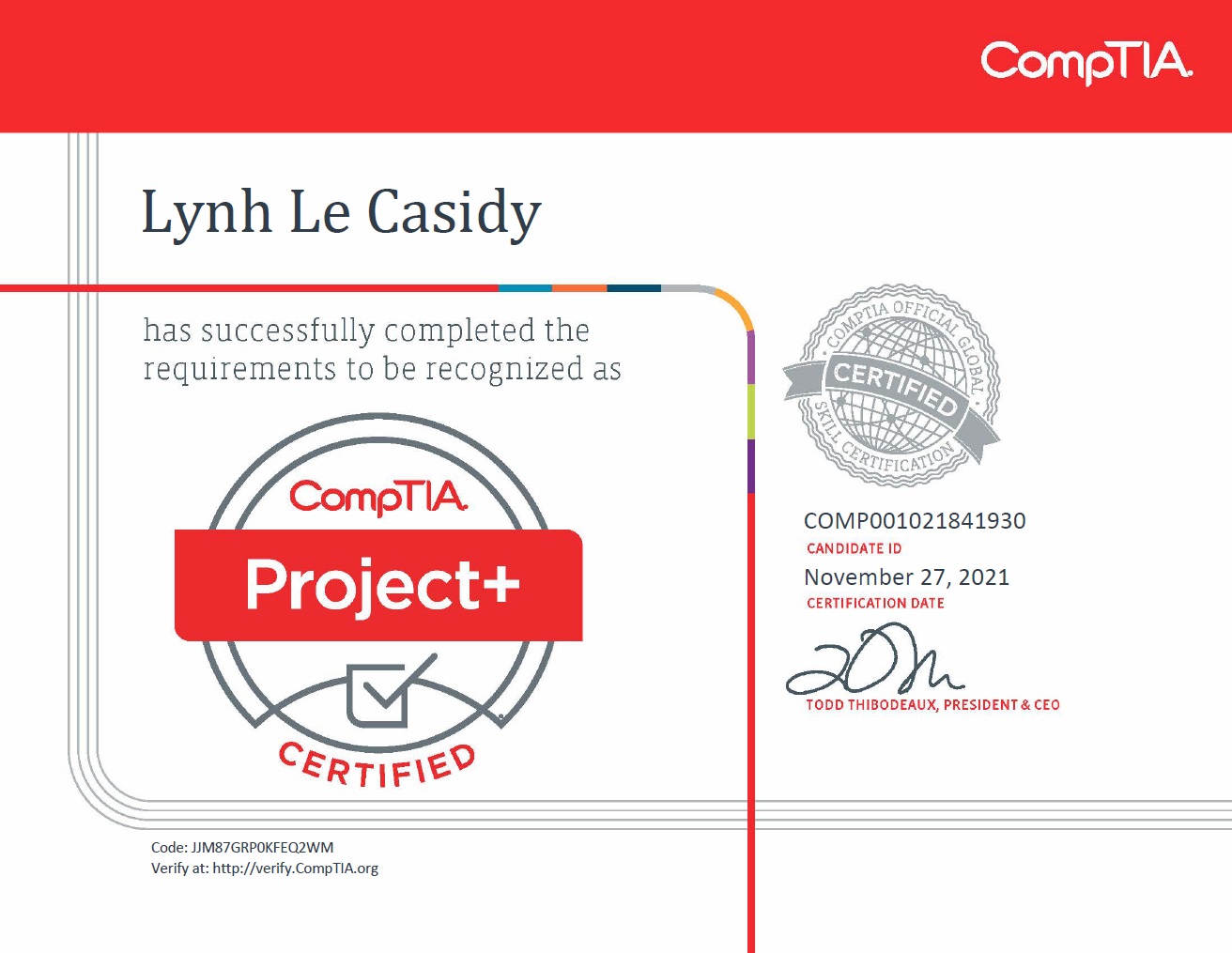 CompTIA Project+ certificate